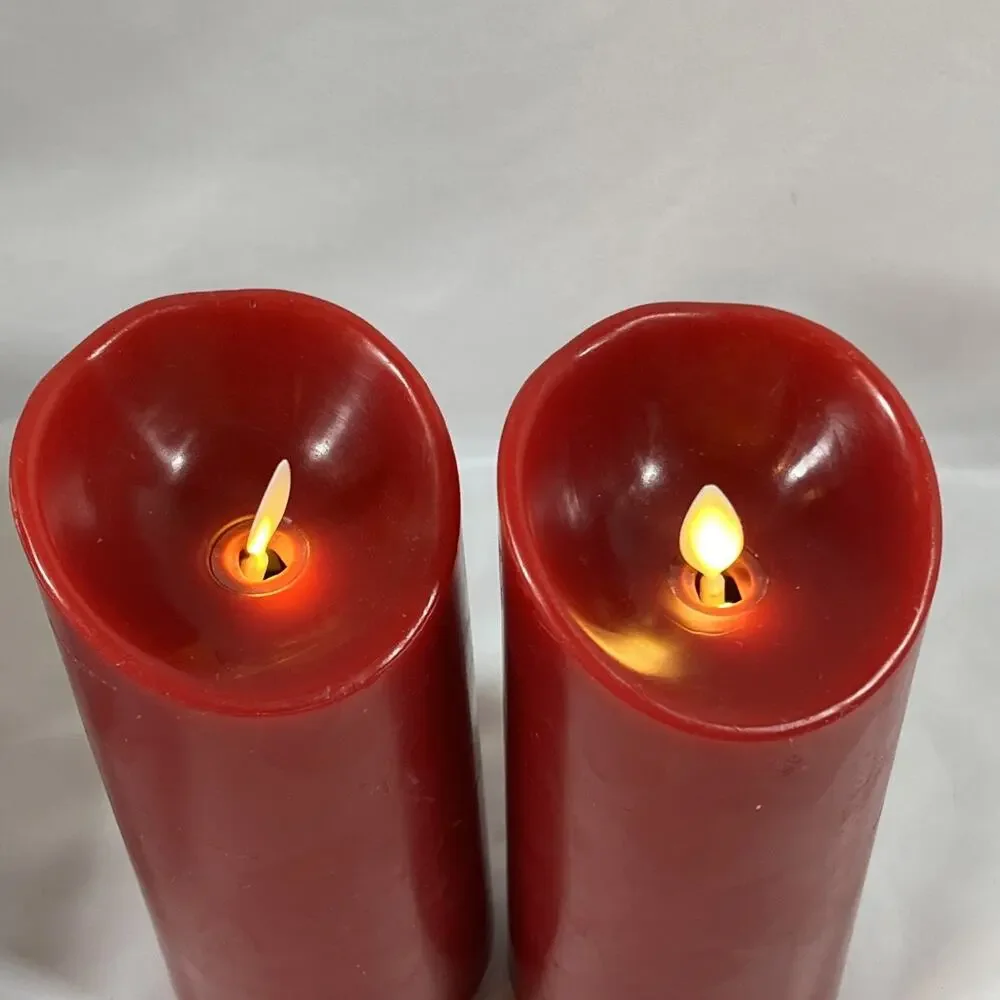 Lot of 2 Luminara Real Flameless Candles Pillar Red Pair Remote Wax Candle